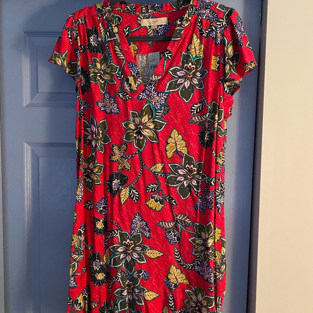 LOFT Pink Midi Sundress with Flutter Sleeves and V-Neck